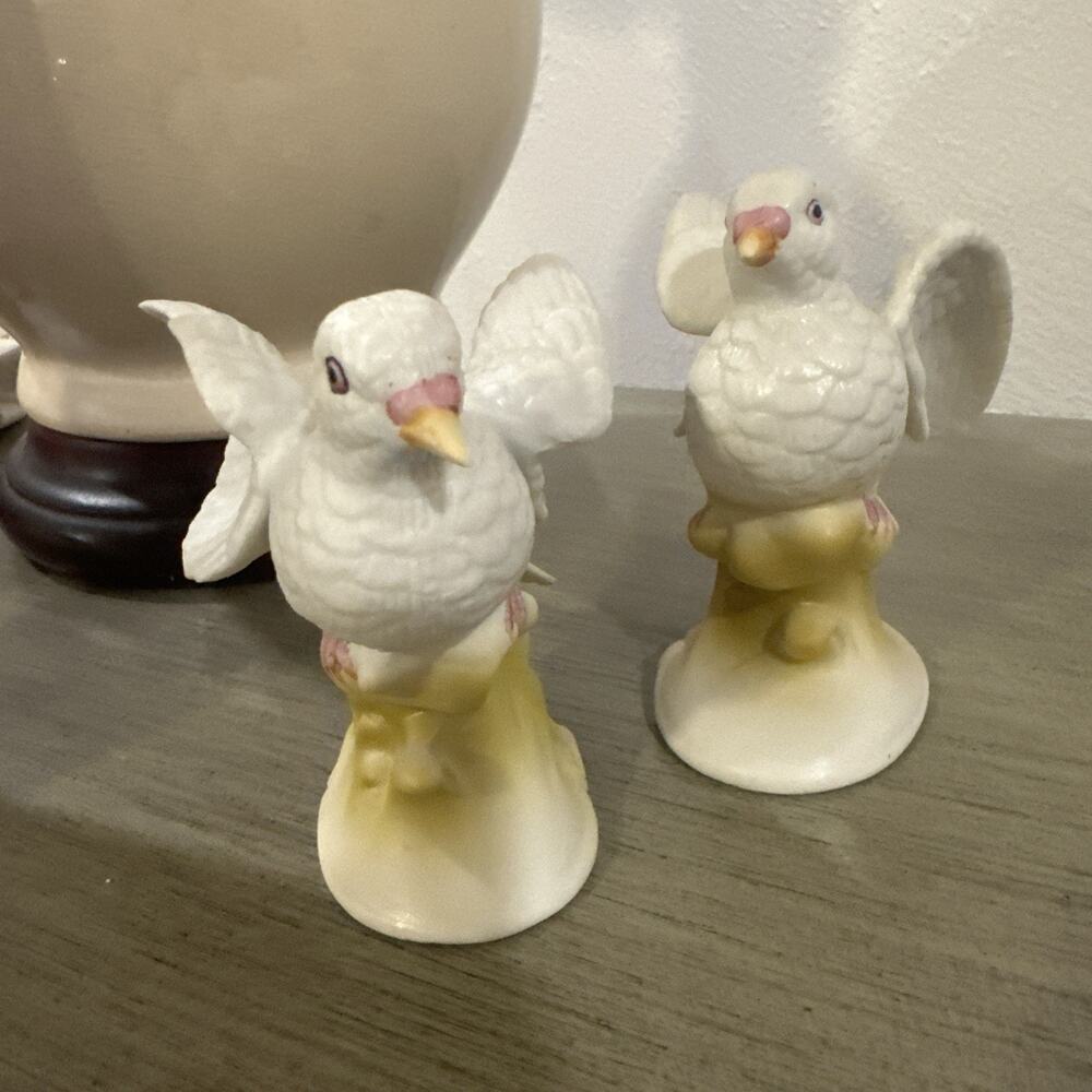 Vintage Lefton China Pair White Doves Figurines 01812 Hand‎ Painted